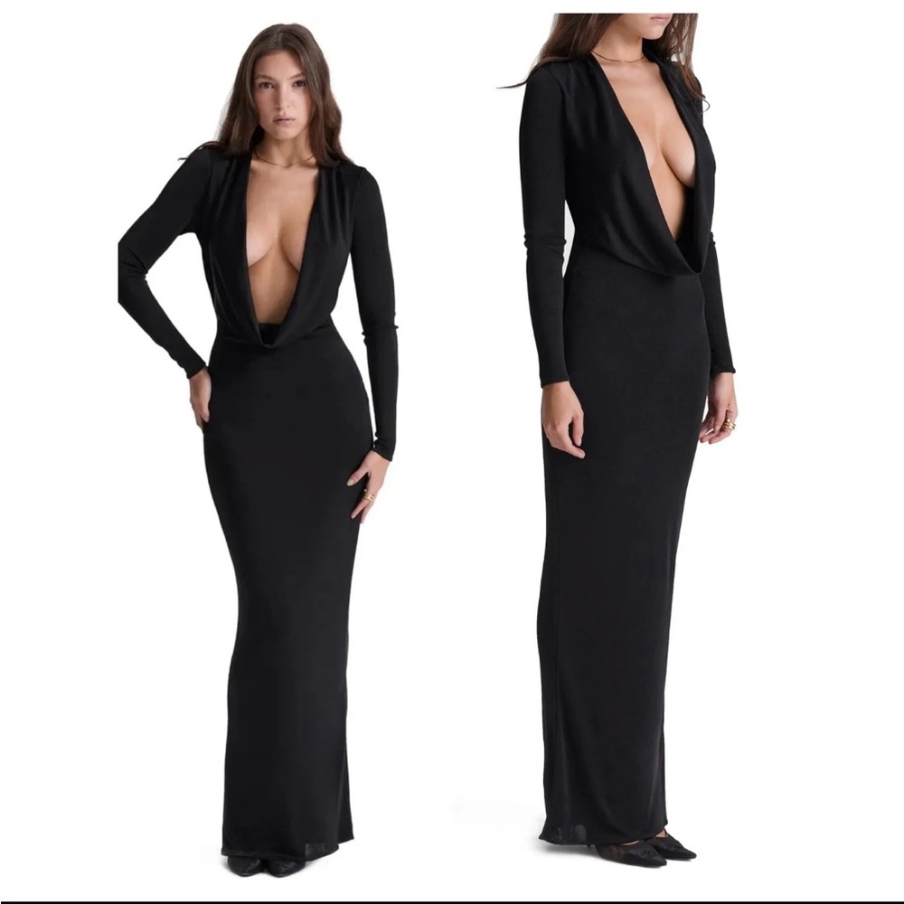 House of CB Saskia plunge Black Long Sleeve Dress